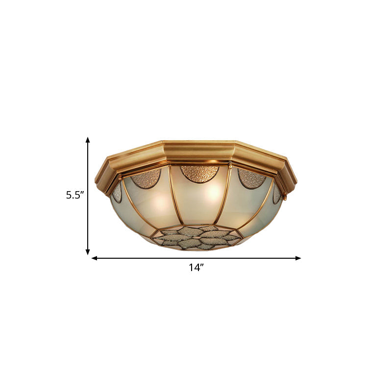 Traditional Flower Frosted Glass Flushmount Lighting In Gold - 3 - Light For Bedroom 14’/18’/23’ W