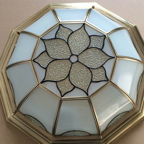 Traditional Flower Frosted Glass Flushmount Lighting In Gold - 3-Light For Bedroom 14/18/23 W