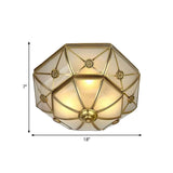 Traditional Brass Flush Mount Ceiling Light Fixture With Frosted Glass Flower Design For Bedroom