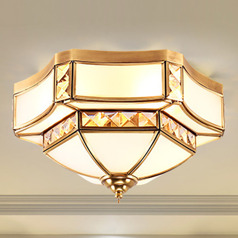 Traditional Opal Glass Bowl Ceiling Flush Mount With Gold Finish - Ideal For Bedroom Lighting