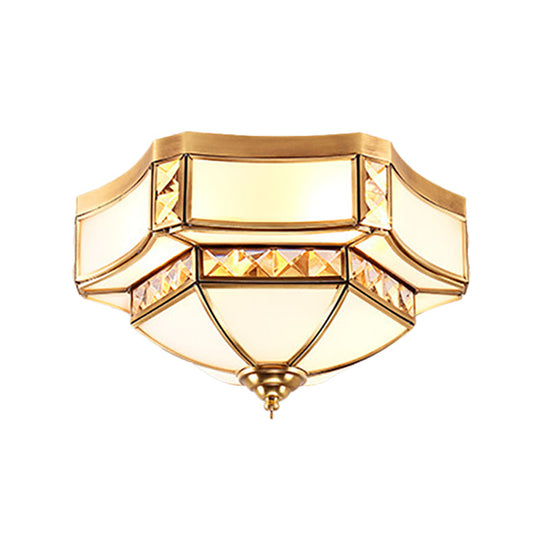 Traditional Opal Glass Bowl Ceiling Flush Mount With Gold Finish - Ideal For Bedroom Lighting