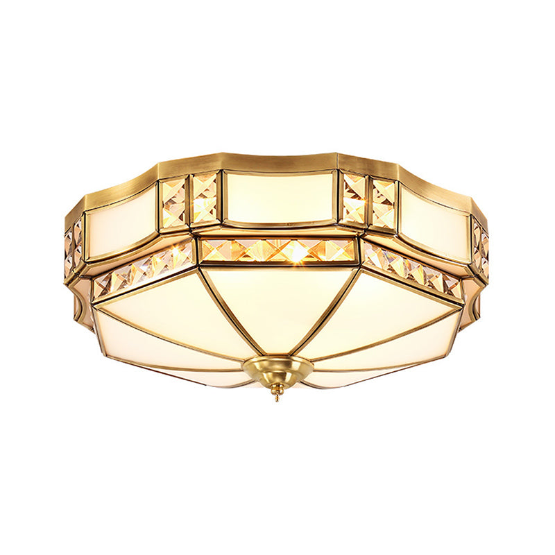 Traditional Opal Glass Bowl Ceiling Flush Mount With Gold Finish - Ideal For Bedroom Lighting