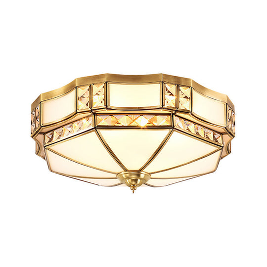 Traditional Opal Glass Bowl Ceiling Flush Mount With Gold Finish - Ideal For Bedroom Lighting