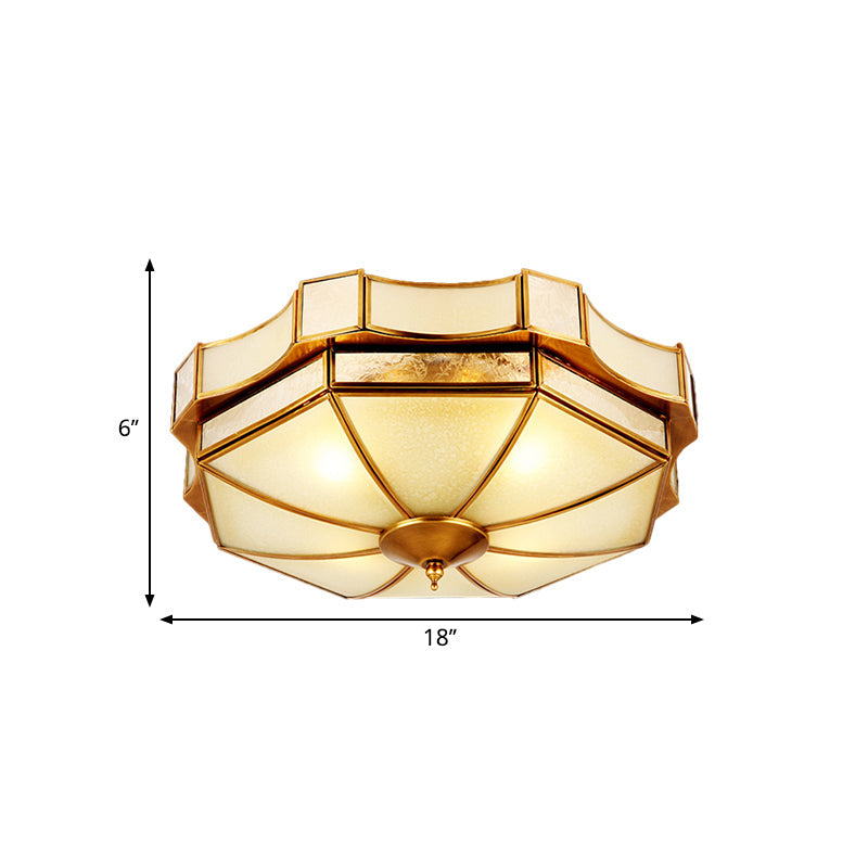 Traditional Frosted Glass Ceiling Flush Mount - Brass Finish 14/18/19.5 W