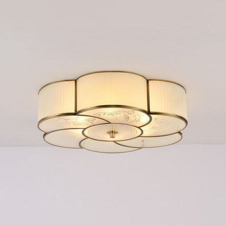 Traditional Brass Floral Flush Mount Lamp For Bedroom With Frosted Glass 3 /