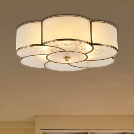Traditional Brass Floral Flush Mount Lamp For Bedroom With Frosted Glass 4 /