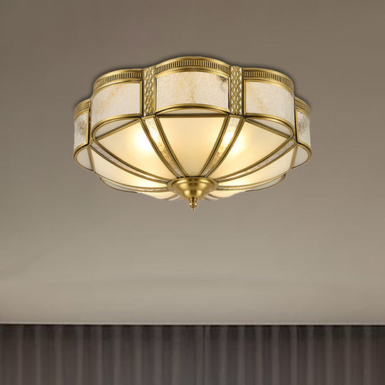 Classic Brass Domed Flush Mount Fixture With Frosted Glass Panel - 3/4/6 Lights For Bedroom 3 /