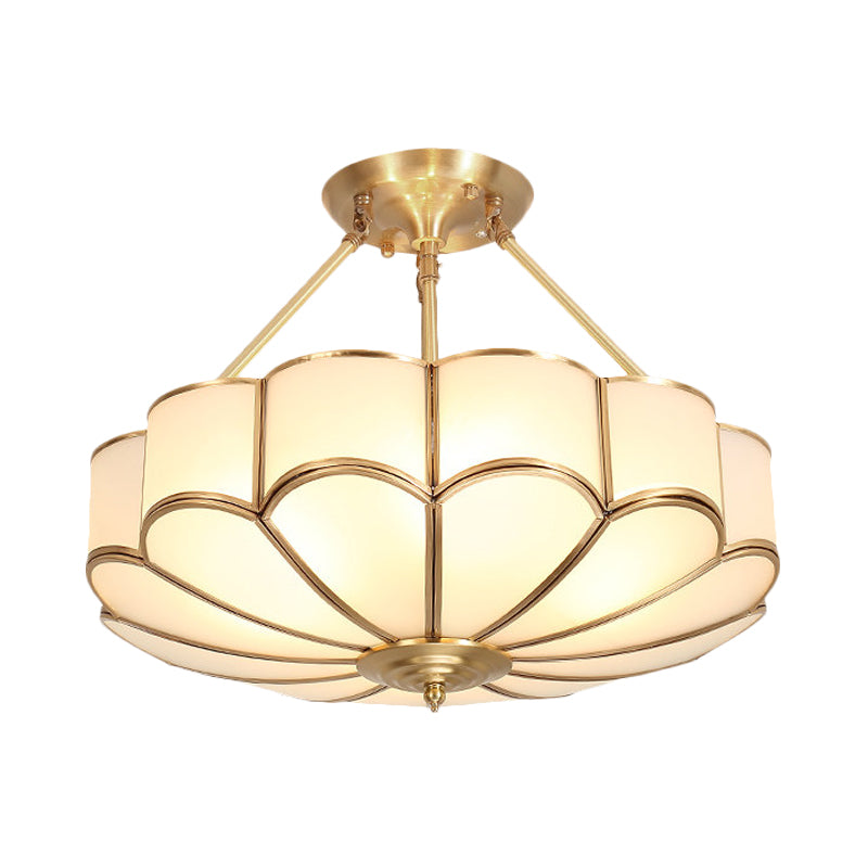Traditional Scalloped Bedroom Ceiling Light Fixture With Brass Finish 4/6 Bulb Capacity 18/23.5