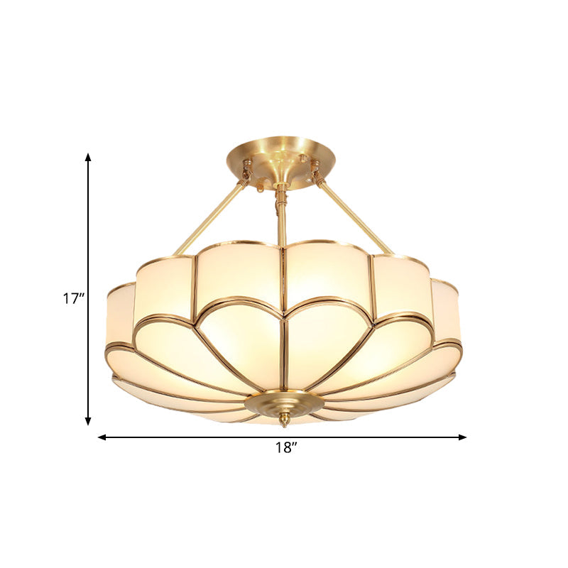 Traditional Scalloped Bedroom Ceiling Light Fixture With Brass Finish 4/6 Bulb Capacity