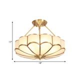 Traditional Scalloped Bedroom Ceiling Light Fixture With Brass Finish 4/6 Bulb Capacity