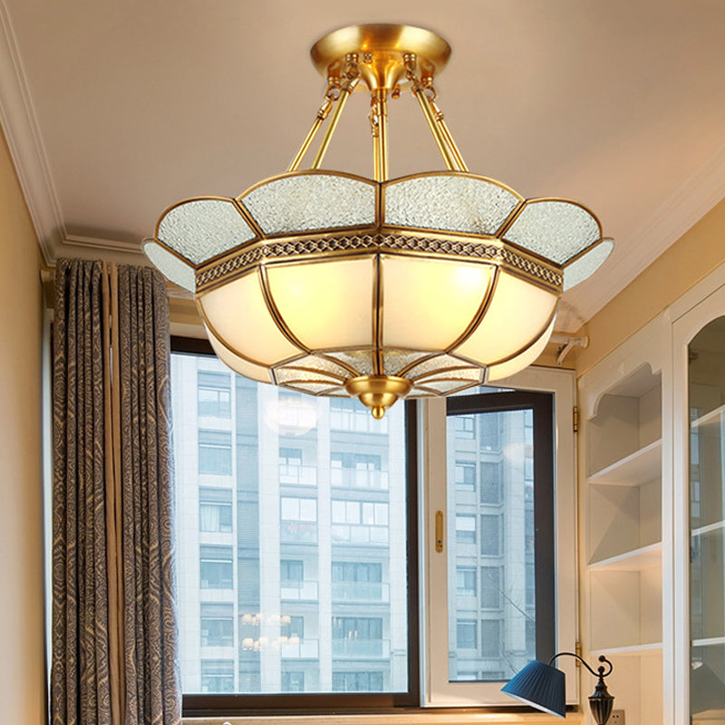 Scalloped Semi - Flush Brass Light Fixture For Bedroom - 4/6 Bulb Ceiling Mount Traditional Design