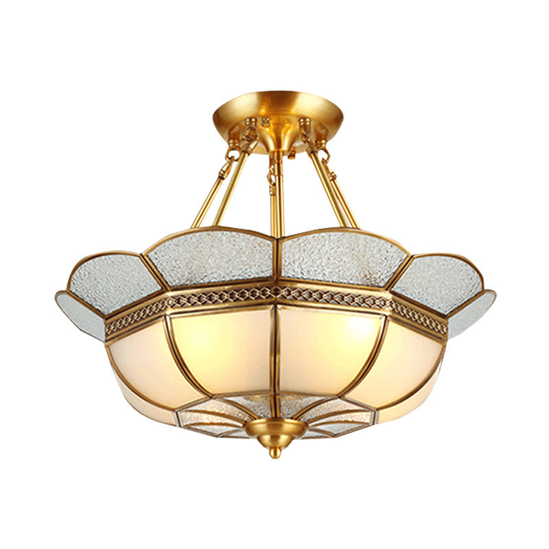 Scalloped Semi - Flush Brass Light Fixture For Bedroom - 4/6 Bulb Ceiling Mount Traditional Design