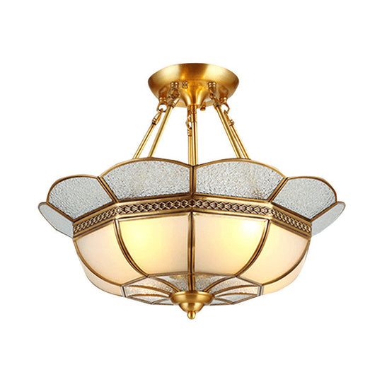 Scalloped Semi - Flush Brass Light Fixture For Bedroom - 4/6 Bulb Ceiling Mount Traditional Design