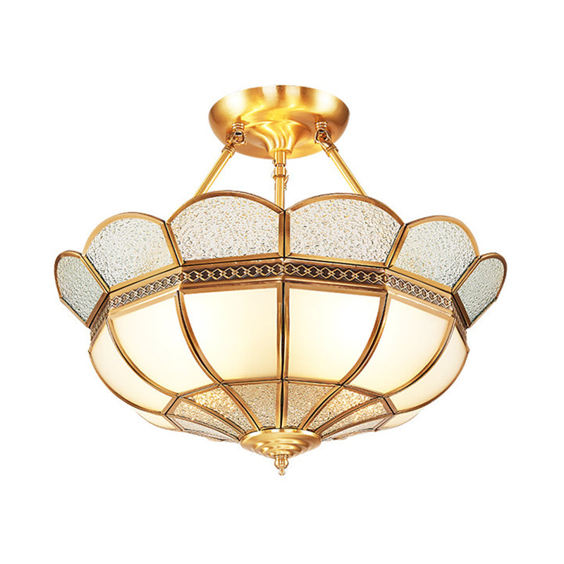 Scalloped Semi - Flush Brass Light Fixture For Bedroom - 4/6 Bulb Ceiling Mount Traditional Design