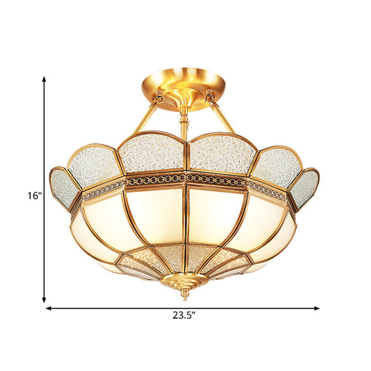 Scalloped Semi - Flush Brass Light Fixture For Bedroom - 4/6 Bulb Ceiling Mount Traditional Design