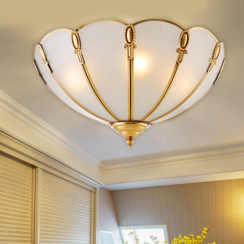 Classic Scallop Flush Mount Metal Ceiling Light Fixture In Brass For Bedroom - 17’/21’ Width