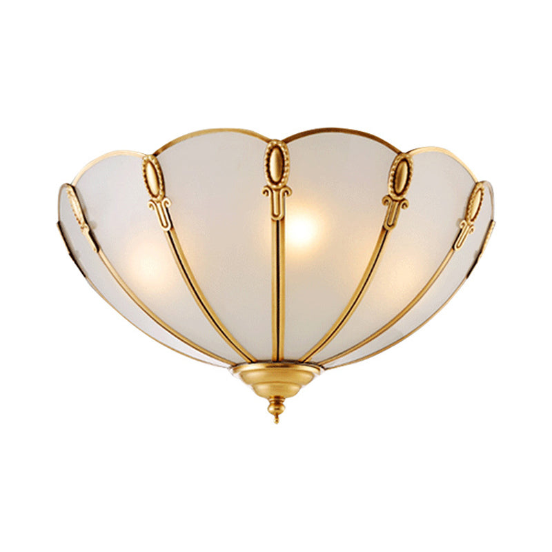 Classic Scallop Flush Mount Metal Ceiling Light Fixture In Brass For Bedroom - 17’/21’ Width