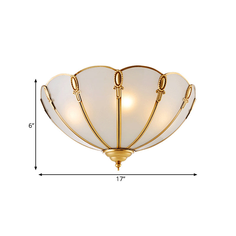 Classic Scallop Flush Mount Metal Ceiling Light Fixture In Brass For Bedroom - 17/21 Width 3/4 Bulbs