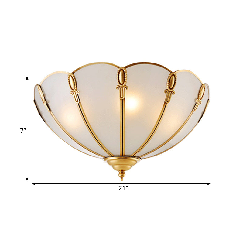 Classic Scallop Flush Mount Metal Ceiling Light Fixture In Brass For Bedroom - 17’/21’ Width