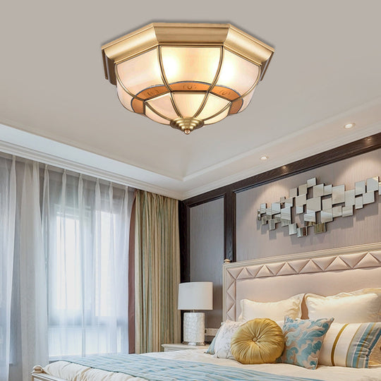 Metal Brass Flush Light Bowl Fixture: Antique Ceiling Mount For Living Room - 4/6 Bulbs