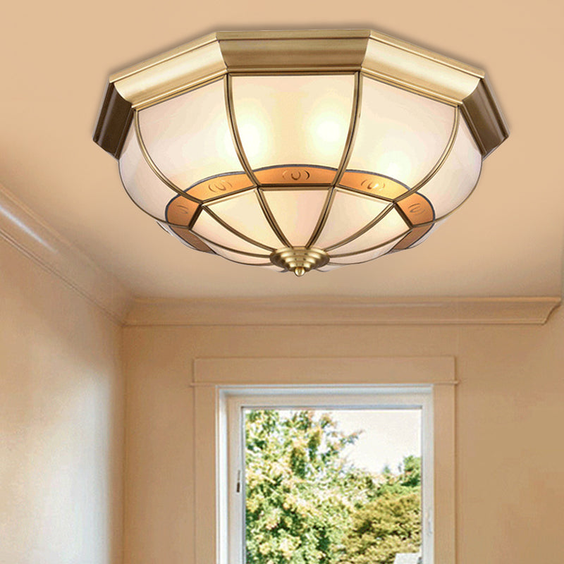 Metal Brass Flush Light Bowl Fixture: Antique Ceiling Mount For Living Room - 4/6 Bulbs