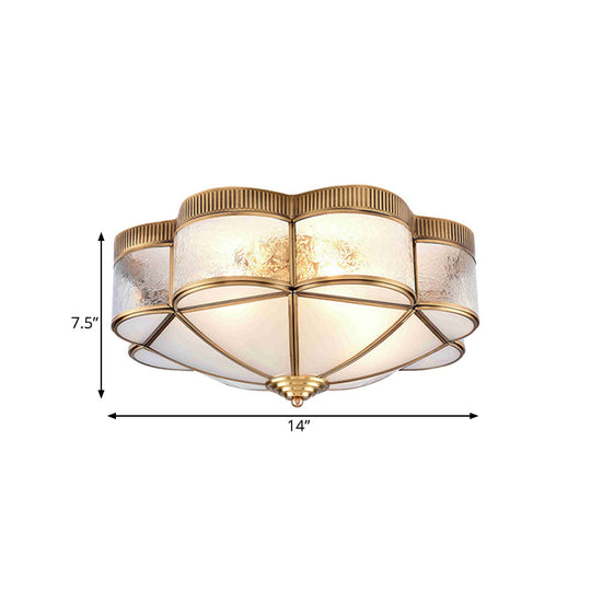 Classic Metal Flower Bedroom Ceiling Light - Flush Mount Fixture 3/4/6 Heads Brass 14/18/21.5 W