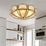 Traditional Metal Brass Flush Mount Chandelier With 3/4/6 Scalloped Heads For Living Room Ceiling -