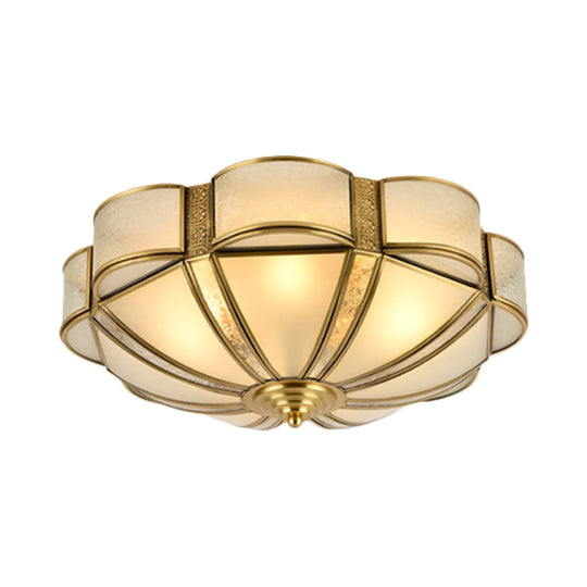 Traditional Metal Brass Flush Mount Chandelier With 3/4/6 Scalloped Heads For Living Room Ceiling -