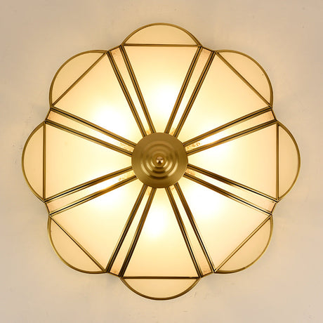 Traditional Metal Brass Flush Mount Chandelier With 3/4/6 Scalloped Heads For Living Room Ceiling -