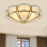Traditional Metal Brass Flush Mount Chandelier With 3/4/6 Scalloped Heads For Living Room Ceiling -