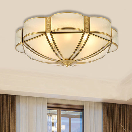 Traditional Metal Brass Flush Mount Chandelier With 3/4/6 Scalloped Heads For Living Room Ceiling -