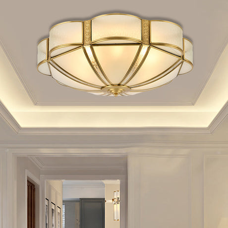 Traditional Metal Brass Flush Mount Chandelier With 3/4/6 Scalloped Heads For Living Room Ceiling -