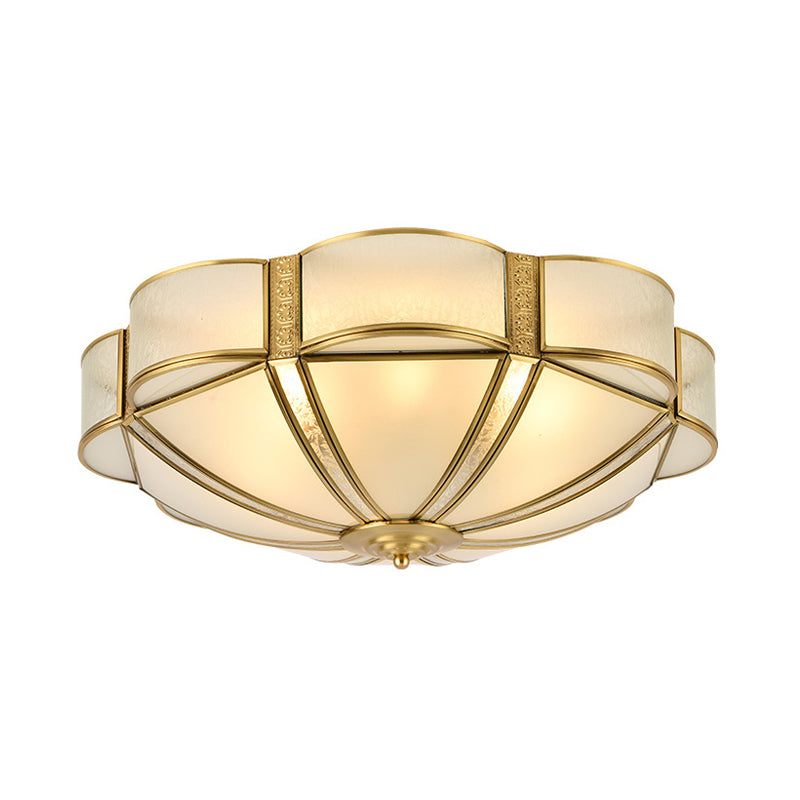 Traditional Metal Brass Flush Mount Chandelier With 3/4/6 Scalloped Heads For Living Room Ceiling -