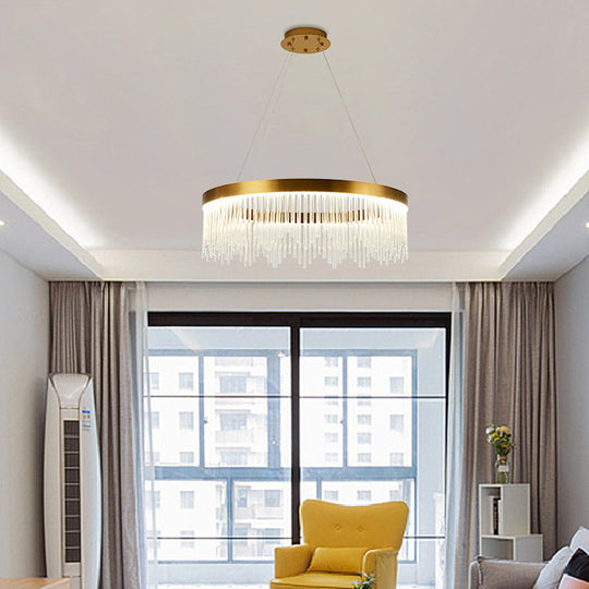 Modernist Crystal Led Brass Pendant Light - Tube Hanging Chandelier Warm/White 16’/23.5’/31.5’ Wide