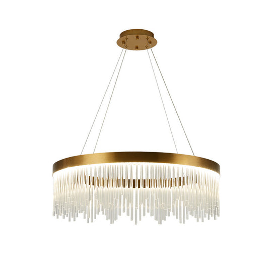 Modernist Crystal Led Brass Pendant Light - Tube Hanging Chandelier Warm/White 16’/23.5’/31.5’ Wide