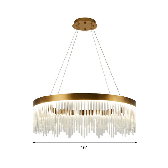 Modernist Crystal Led Brass Pendant Light - Tube Hanging Chandelier Warm/White 16’/23.5’/31.5’ Wide