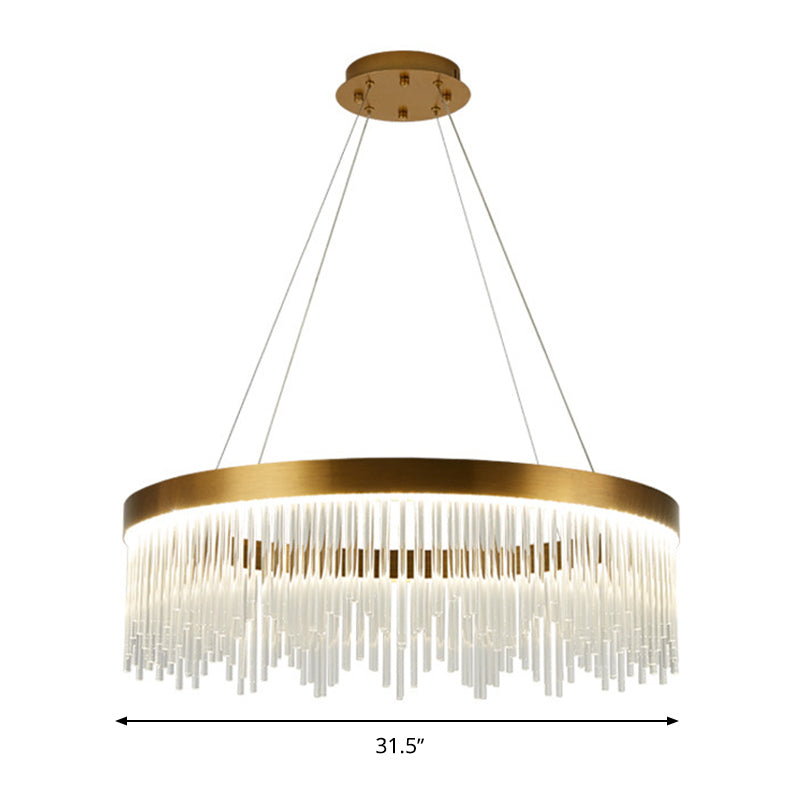 Modernist Crystal Led Brass Pendant Light - Tube Hanging Chandelier Warm/White 16’/23.5’/31.5’ Wide