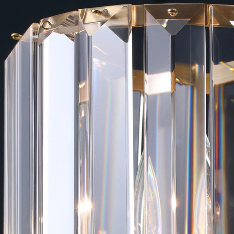 Modern Faceted Crystal Cylinder Chandelier Ceiling Pendant Light W/ 3/5/6 Bulbs In Brass Finish