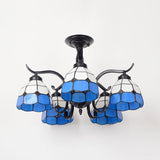 Tiffany Style Stained Glass Semi Flush Lamp - Red/Blue/Green/Blue-White 3/5 Lights Ideal For