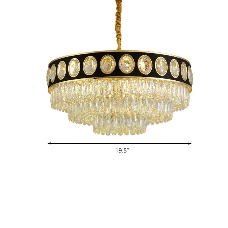Postmodern Black And Gold Crystal Block Chandelier Lighting 3 Tiers 9/11 Heads 19.5/23.5 Wide