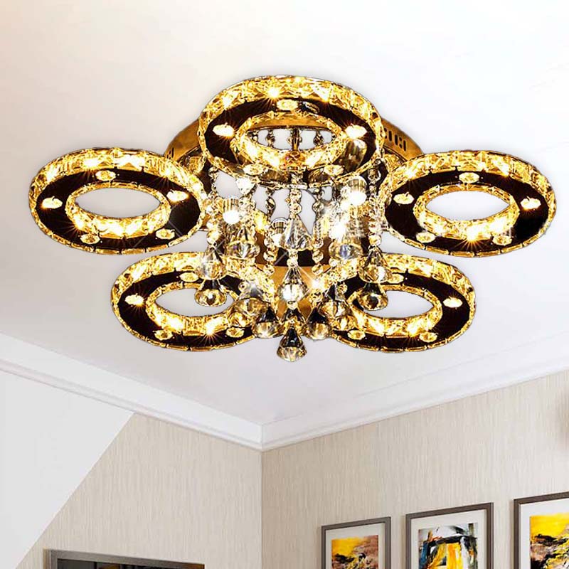 Contemporary K9 Crystal Chrome Ring Led Ceiling Lamp - Multiple Sizes & Colors Available / 28’ White