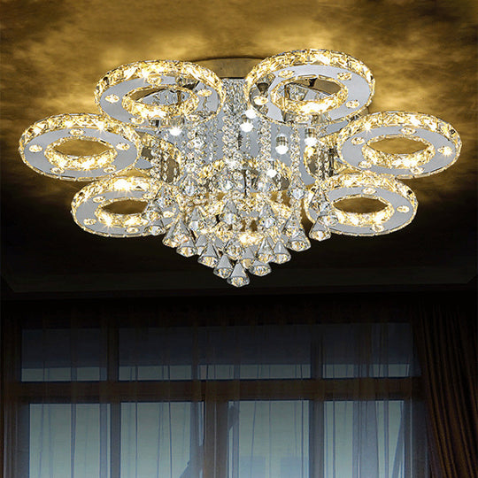 Contemporary K9 Crystal Chrome Ring Led Ceiling Lamp - Multiple Sizes & Colors Available / 33.5’