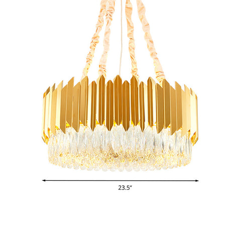 Modern Gold Round Chandelier - 19.5/23.5 Wide Crystal Block Design 6/10 Heads Hanging Ceiling Light