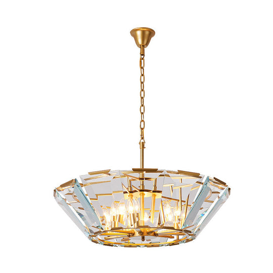 Gold Pendant Crystal Panel Chandelier - Postmodern Trifle Design 6 Heads Dining Room Light Fixture