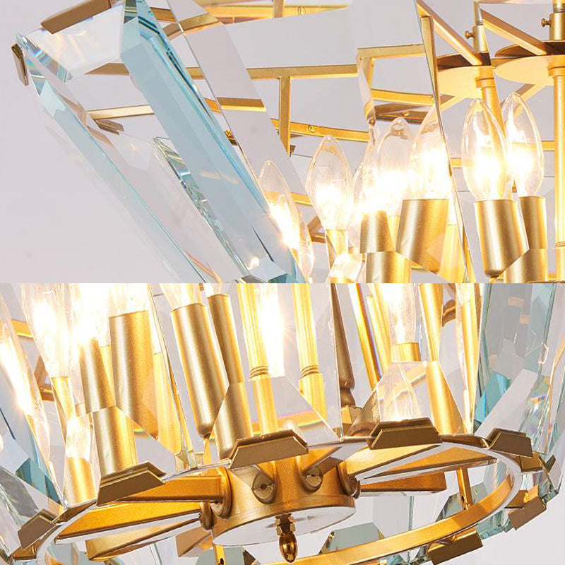 Gold Pendant Crystal Panel Chandelier - Postmodern Trifle Design 6 Heads Dining Room Light Fixture