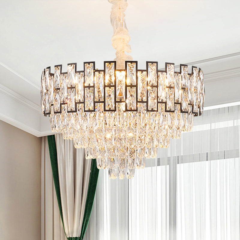 Modern Tapered Nickel Chandelier With Crystal Block 6/10 Heads 16’/19.5’ Wide - Ceiling Hanging