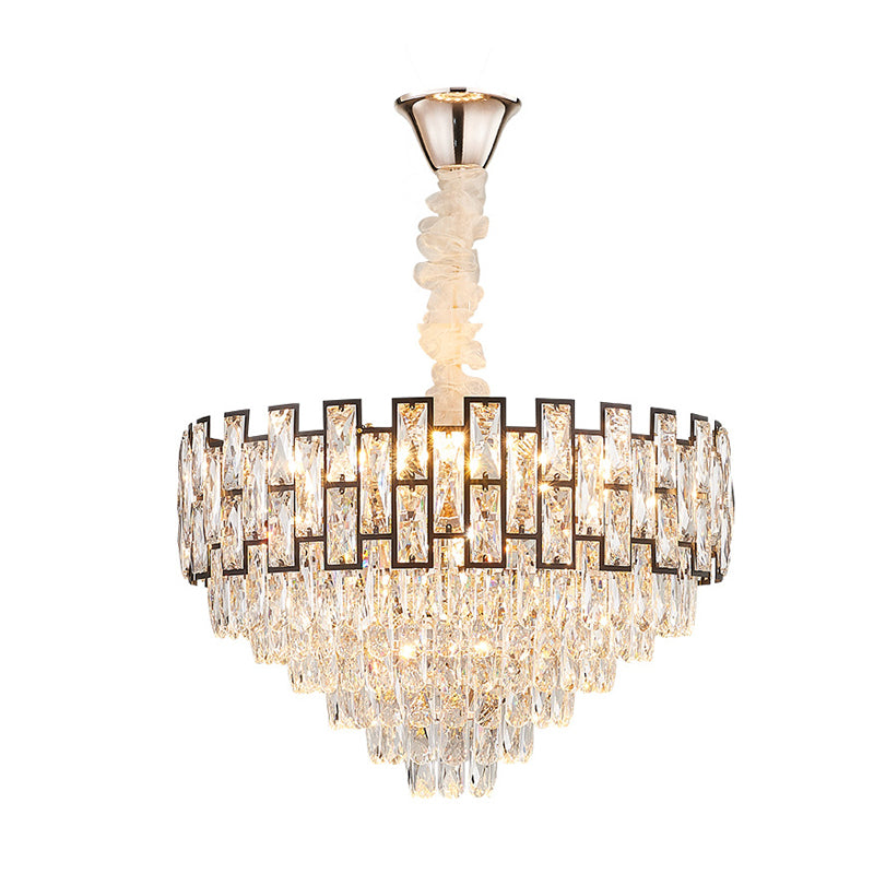 Modern Tapered Nickel Chandelier With Crystal Block 6/10 Heads 16’/19.5’ Wide - Ceiling Hanging