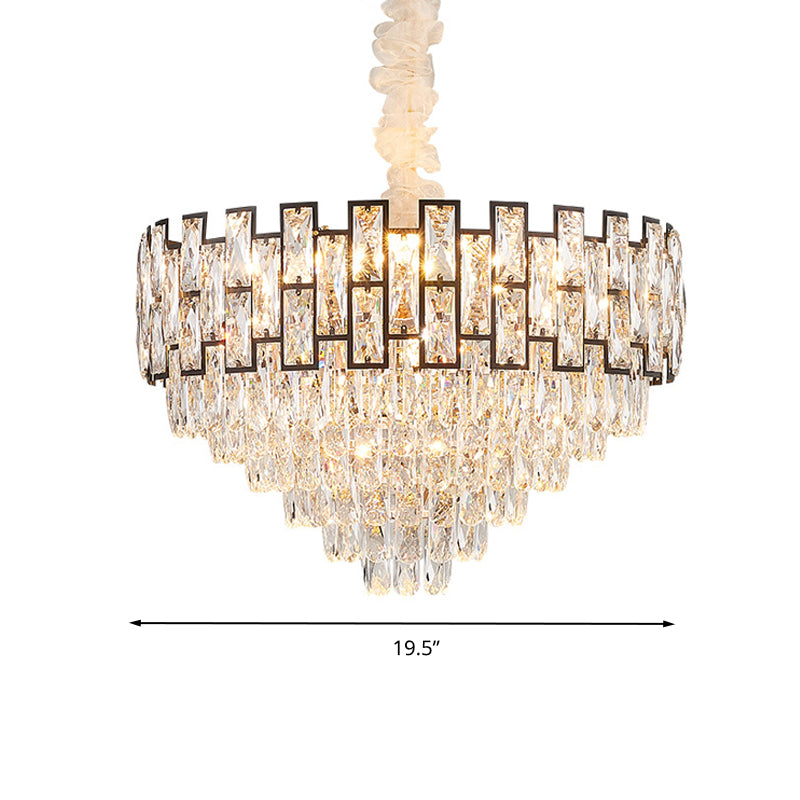 Modern Tapered Nickel Chandelier With Crystal Block 6/10 Heads 16’/19.5’ Wide - Ceiling Hanging