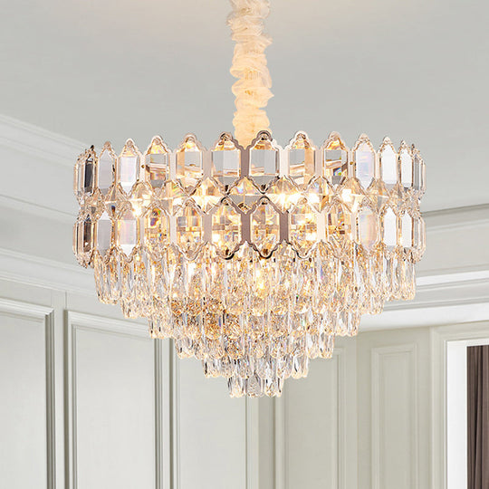 Modern Conical Pendant Lighting: K9 Crystal Chandelier 6/8 Lights Champagne 16’/19.5’ Wide