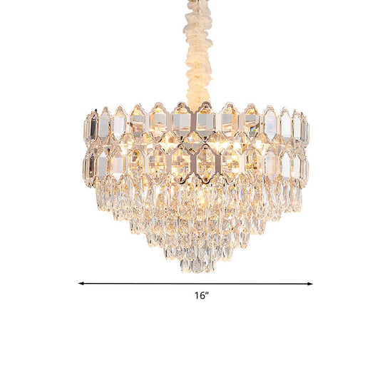 Modern Conical Pendant Lighting: K9 Crystal Chandelier 6/8 Lights Champagne 16’/19.5’ Wide